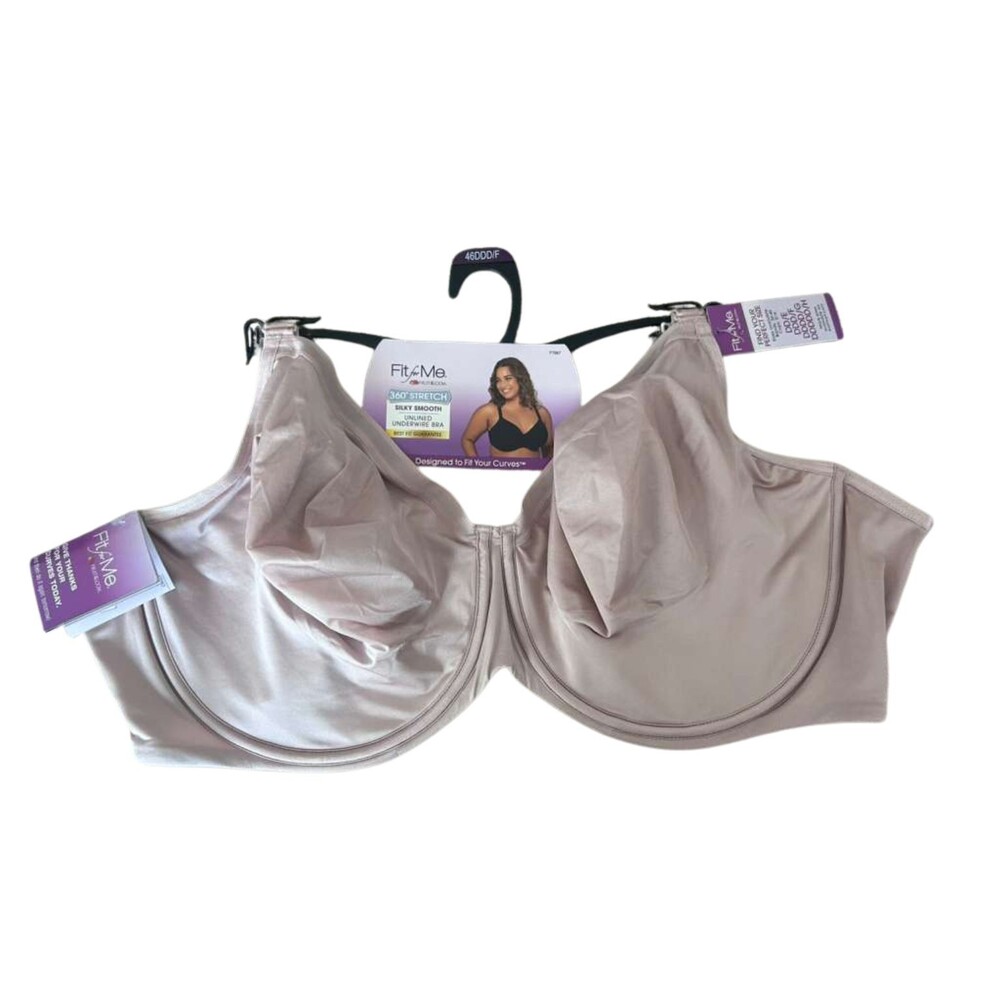 Fruit of the Loom Unlined Underwire Bra Women 46DDD Rose Shadow Silky Smooth New